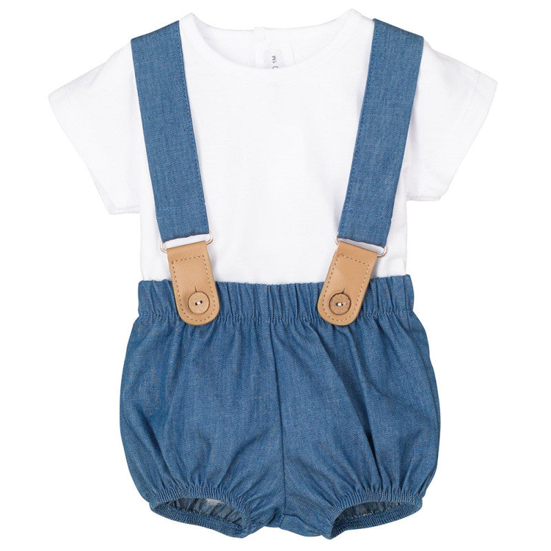 BABY BOYS PLAIN TSHIRT AND BLUE DUNGAREE