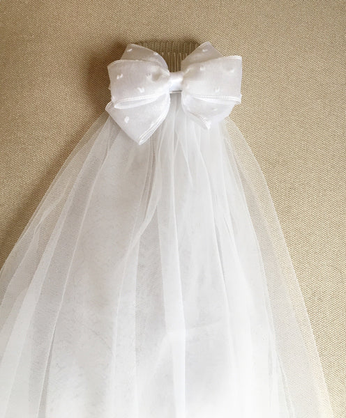 First Communion Bow with Veil Hairpiece—